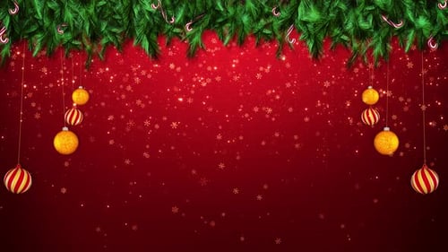 Animated Christmas Background with Ornaments, Snowflakes and Pine Branches