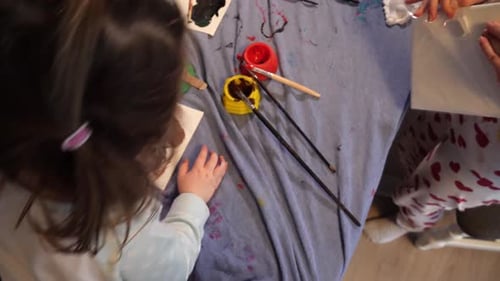 Children Painting at Home