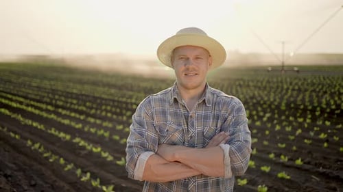 Farmer Man Looking at Camera at Field Portrait Male Farmer