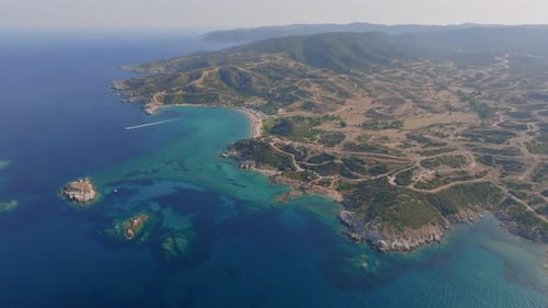 Aerial View of Scenic Coastline and Turquoise Bays