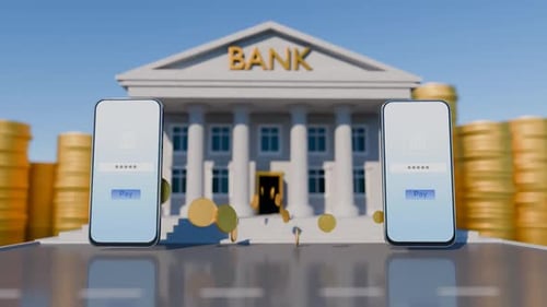 Functioning of the banking system. Online payment from your phone. Digital money exchange. Operation