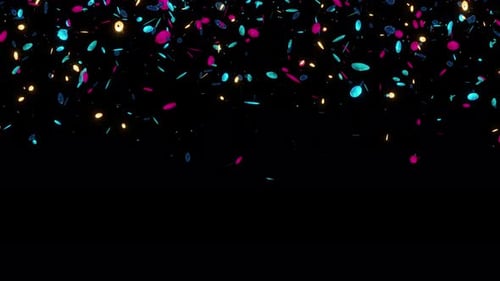 Buntes Glitzerkonfetti, das auf schwarzen Hintergrund fällt, Glitzerpartikelkonfetti, das auf Alpha fällt