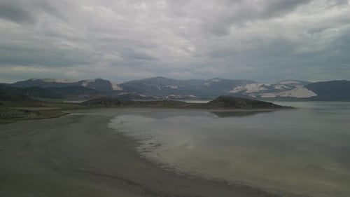 Diagonal Ascent View Over Yarisli Lake's Quiet Wetland