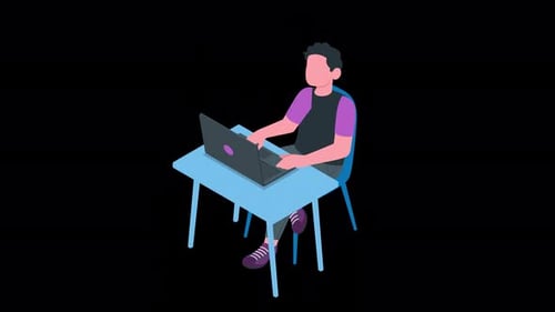 Isometric Flat Design Animation of Person Working on Laptop