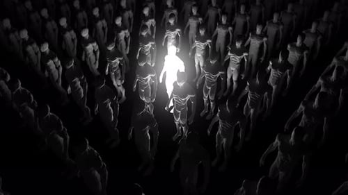 Abstract Crowd with Bright Glowing Central Figure