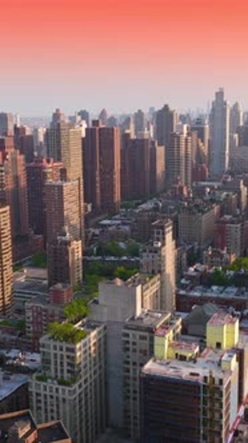 Densely built Manhattan area in New York. Beautiful buildings of diverse height and design