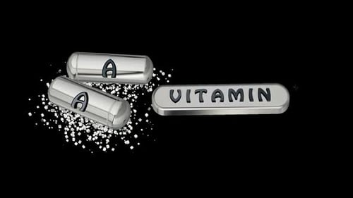 Animation with Silver Pills of Vitamin A, Alpha Channel, 3D Render