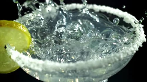 Ice Falls Into a Margarita Cocktail Filmed on a Highspeed Camera at 1000 Fps