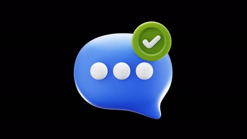Animated 3D Chat Bubble Icon with Checkmark Notification