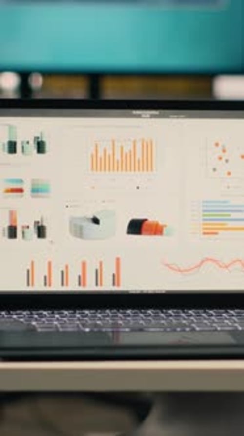 Vertical Video Company Data Shown on Screen in Empty Executive Office Space