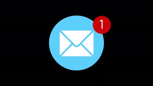 Animated blue email icon with numbers. Social media, connections