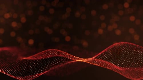 Abstract digital dynamic particle waves with light motion lights background, data flow, cyber