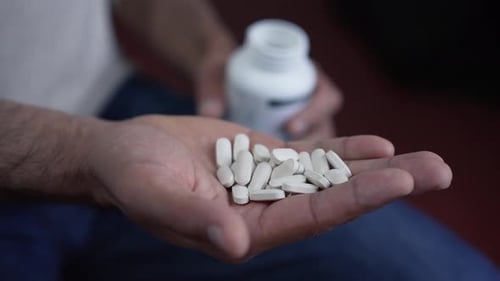 Handful of Pills with Open Bottle