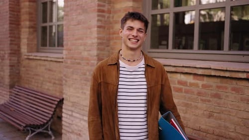 Close Up Portrait of Happy Young European Man Happy Smiling Face on Street Male People Cheerful