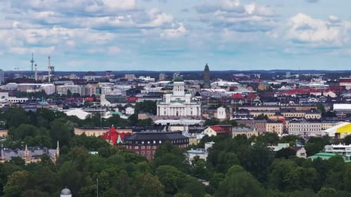 Aerial Slide and Pan Footage of Helsinki Cathedral Surrounded By Helsinki Cathedral Helsinki Finland