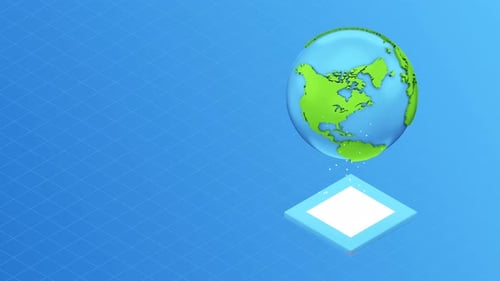 Digital Planet Earth Animation Spinning Over A Platform