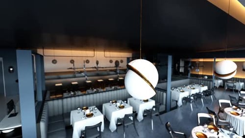 Stylish Empty Restaurant Interior with Modern Decor and Elegant Tables