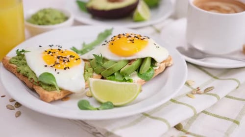 Avocado Toast with Fried Egg and Coffee