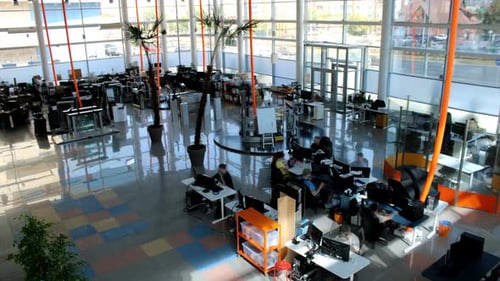 Timelapse of Daily Workflow in Large Business Hub in Office