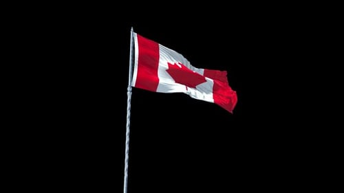 Realistic Canada Flag Waving Against Black Background