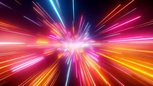 Déformation hyperspatiale, stries de néon éclatantes rayonnant vers l'extérieur
