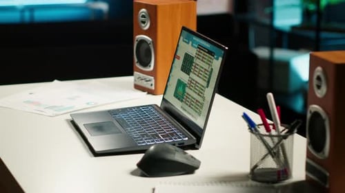 Spacious Home Office in a Stylish Apartment Featuring Wooden Floors