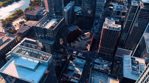 Densely built waterfront of the Colorado River in Austin, Texas, USA.