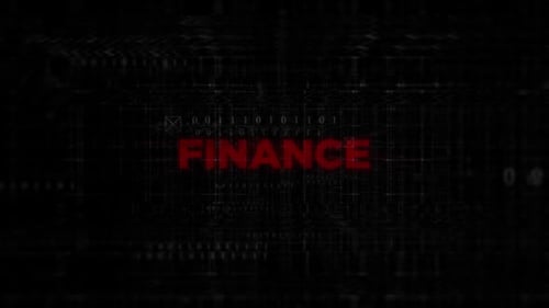 Animación de texto financiero sobre fondo digital