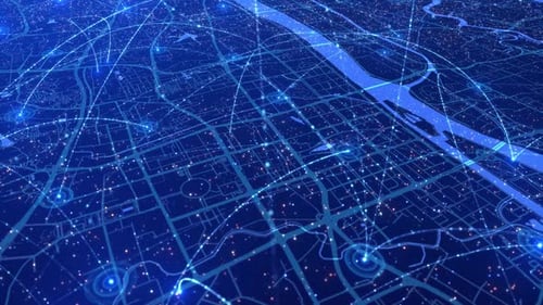 Aerial View Of A Technologically Advanced City Covered By 5 G Network Signals