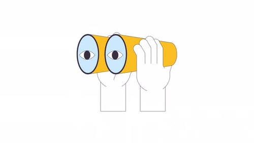 Touristisches Fernglas mit Warteschlange, 2D-Charakter-Handanimation