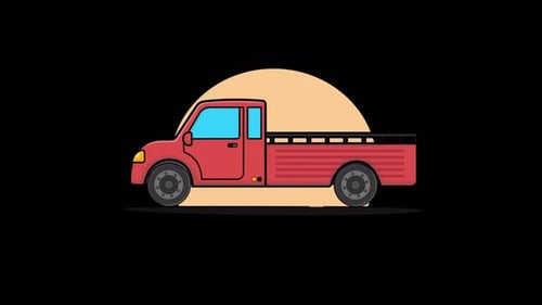 Flat Design Red Pickup Truck Driving Animation