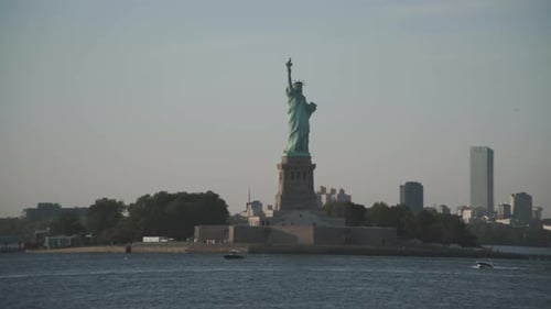 Slow motion shot of the Statue of Liberty