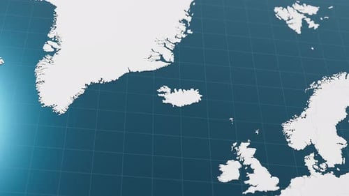 Blue Iceland 3d Map with Pointer Pin Surrounded with Other Countries in White Political Map with