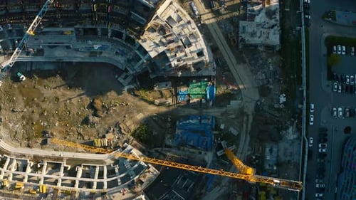 Vertical Top View of Construction of Circular Building Stock Footage Construction Site of Building