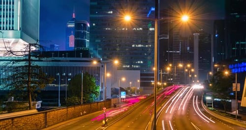 Street Traffic in Hong Kong at Night Timelapse