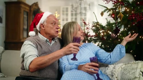 Senior Couple Celebrating Christmas at Home Together