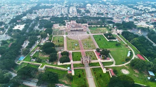 Drone view of Mysore Palace in Mysuru, India.