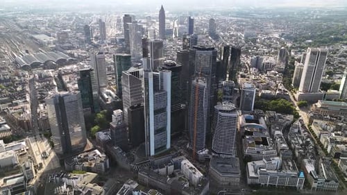 Aerial view of Frankfurt financial district in Germany