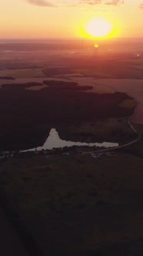 Vertical Aerial Countryside View Sunrise Landscape