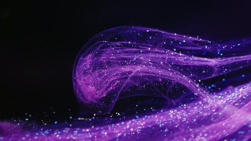 Real Ink Swirl with Sparkling Particles on Black Background