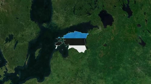 World Map Zoom to Estonia with Flag Reveal