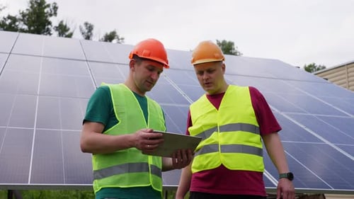 Engineers Adjust Solar Panels Using a Tablet