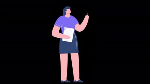 Flat Design Animated Woman Presenting with Document