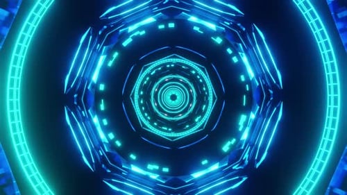Cyan visual images with musical rhythms VJ loop 3D render. Visualization for disco, nightclub