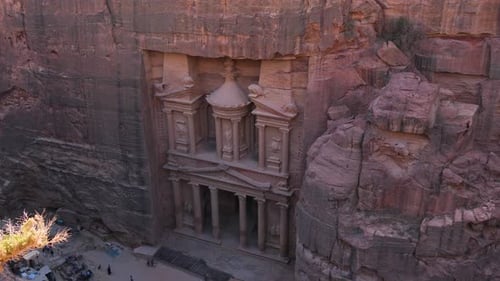 Treasury (Al-Khazneh) seen from a viewpoint in Petra, Jordan