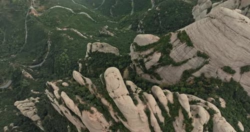 Aerial Landscape View of Montserrat Mountain in Catalonia