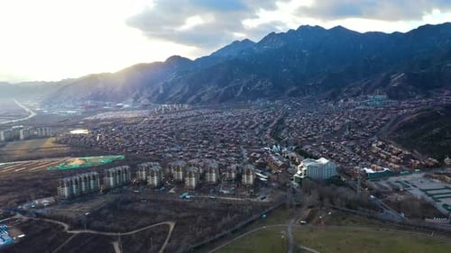 Super wide drone shot of Jackson Hole, near Beijing, China.
