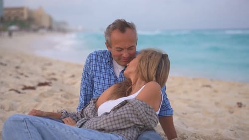 Romantic Middleaged Couple Enjoying a Peaceful Evening Together on the Beach Love Connection and