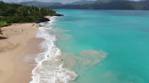 Drone Shoot Of The Caribbean Bay With Nature And The Beach With Blue Water