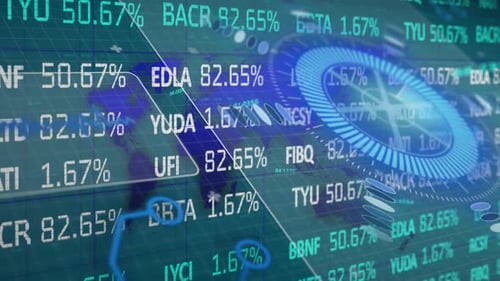 Animation of scope scanning and stock market over grid